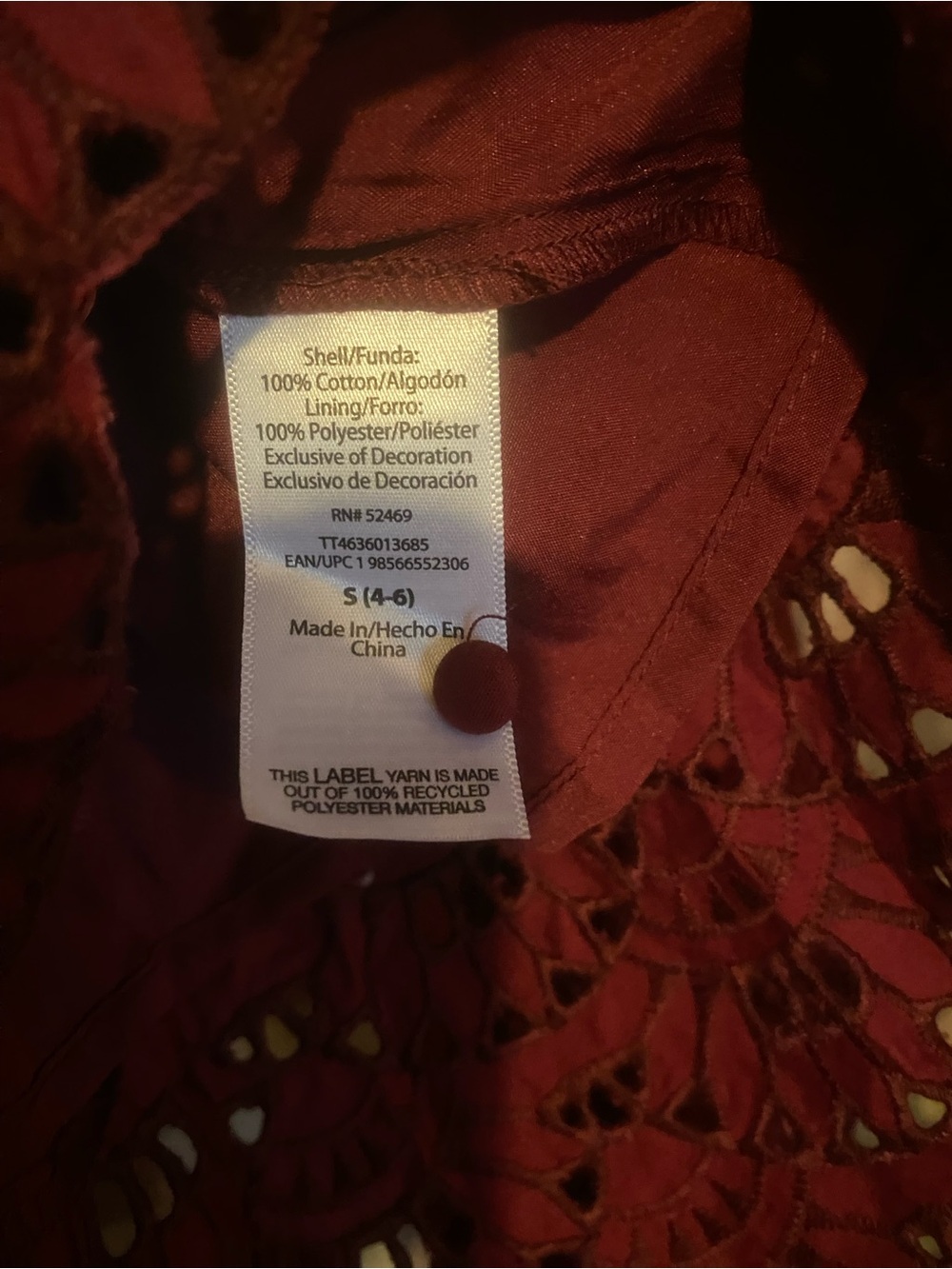 Eyelet Burgundy Blouse - Picture 6 of 6